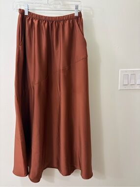 a new day Rust Brown Calf-Length Skirt with Elastic Waist